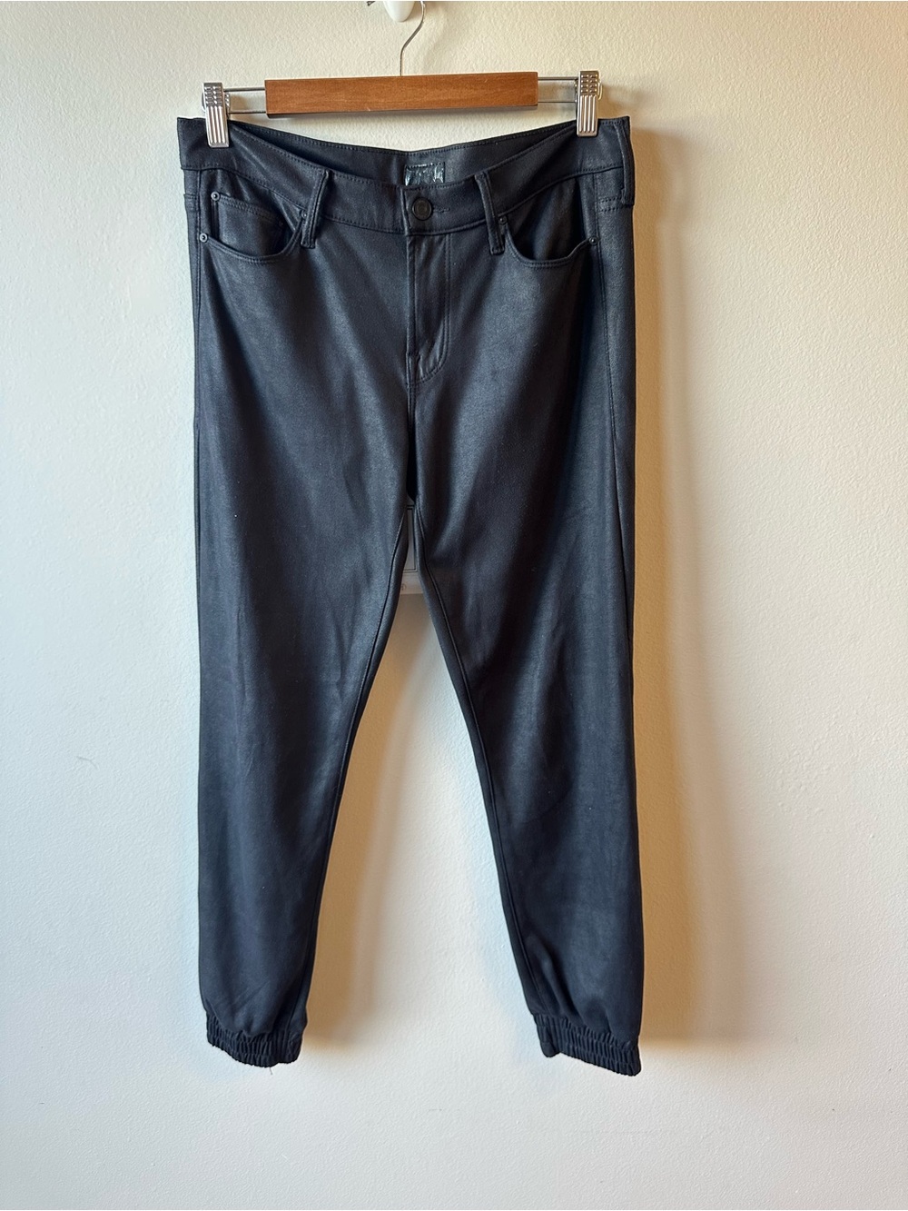 MOTHER Slim Black Coated Jogger Pants